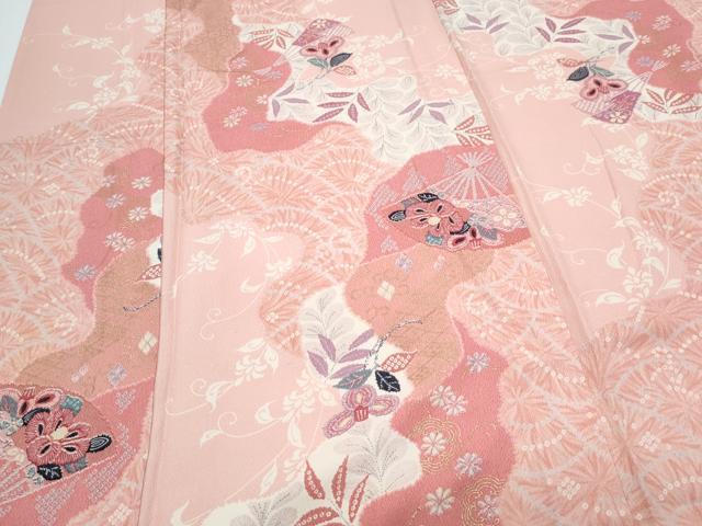 平和屋着物▽上質な小紋　単衣　扇面花文　金彩　正絹　逸品　CABF7741th