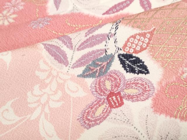 平和屋着物▽上質な小紋　単衣　扇面花文　金彩　正絹　逸品　CABF7741th