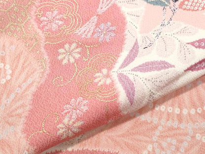 平和屋着物▽上質な小紋　単衣　扇面花文　金彩　正絹　逸品　CABF7741th