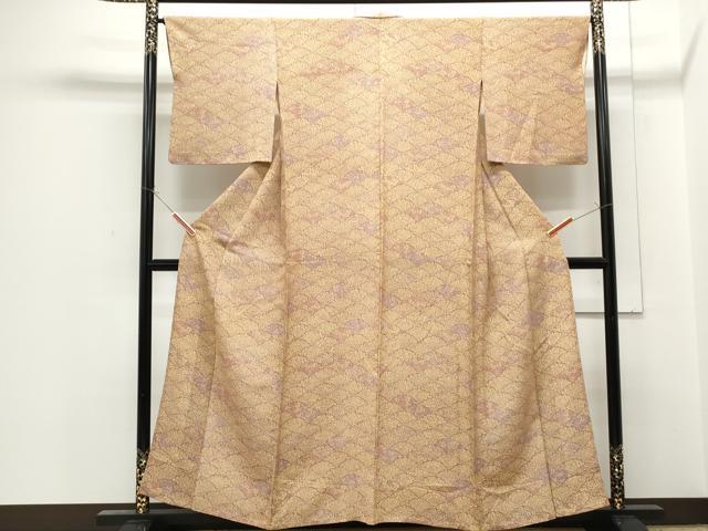 平和屋着物▽上質な小紋　単衣　青海波花文　正絹　逸品　CABF7746th