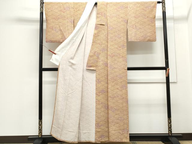 平和屋着物▽上質な小紋　単衣　青海波花文　正絹　逸品　CABF7746th