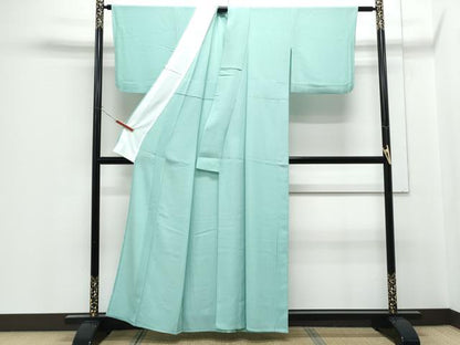 平和屋着物▽上質な色無地　単衣　青竹色　正絹　逸品　CABF7750th