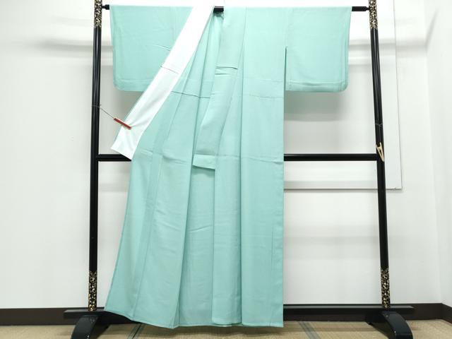 平和屋着物▽上質な色無地　単衣　青竹色　正絹　逸品　CABF7750th