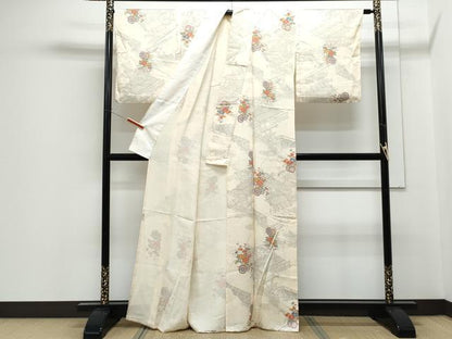 平和屋着物▽上質な小紋　単衣　花車文　正絹　逸品　CABF7752th