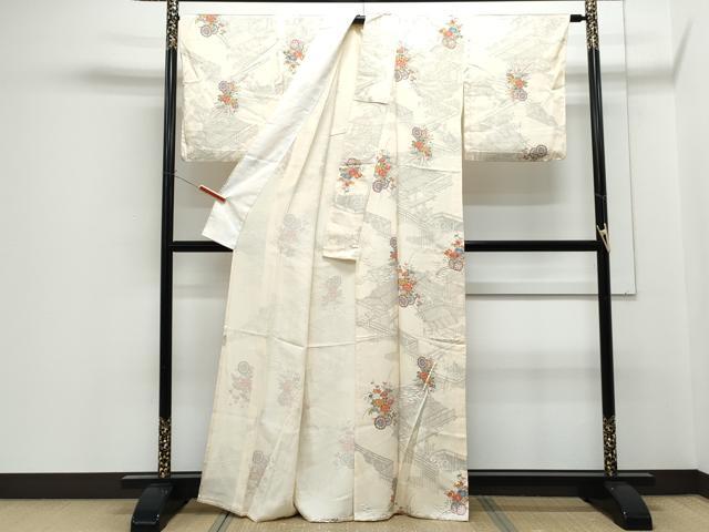 平和屋着物▽上質な小紋　単衣　花車文　正絹　逸品　CABF7752th