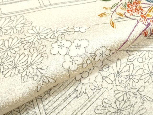 平和屋着物▽上質な小紋　単衣　花車文　正絹　逸品　CABF7752th