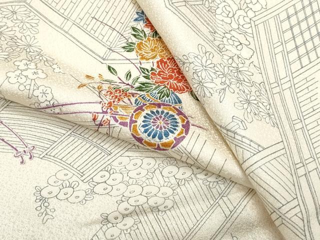 平和屋着物▽上質な小紋　単衣　花車文　正絹　逸品　CABF7752th