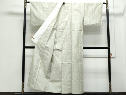 平和屋着物▽上質な紬　単衣　吉祥間道　正絹　逸品　CABF7753th