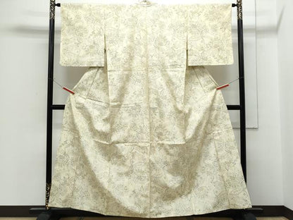 平和屋着物▽上質な紬　単衣　吉祥花文　正絹　逸品　CABF7754th