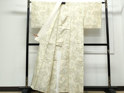 平和屋着物▽上質な紬　単衣　吉祥花文　正絹　逸品　CABF7754th