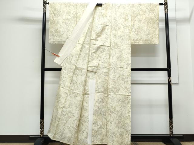 平和屋着物▽上質な紬　単衣　吉祥花文　正絹　逸品　CABF7754th