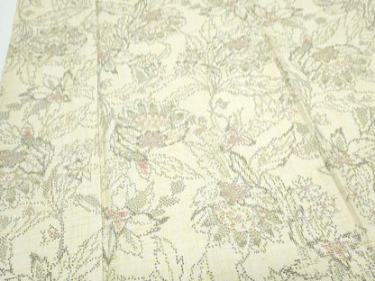 平和屋着物▽上質な紬　単衣　吉祥花文　正絹　逸品　CABF7754th