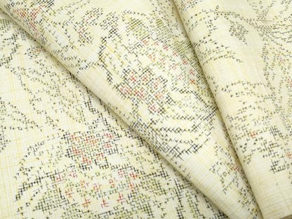 平和屋着物▽上質な紬　単衣　吉祥花文　正絹　逸品　CABF7754th