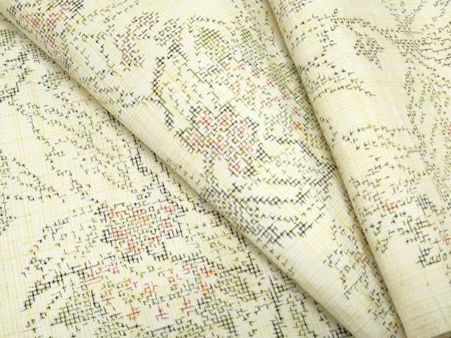 平和屋着物▽上質な紬　単衣　吉祥花文　正絹　逸品　CABF7754th