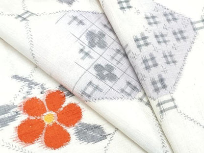 平和屋着物▽上質な紬　単衣　菱枝花文　正絹　逸品　CABF7755th
