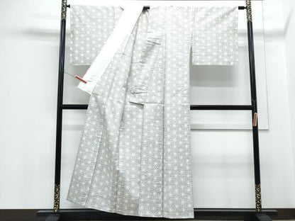 平和屋着物▽上質な紬　単衣　麻の葉文様　正絹　逸品　CABF7756th