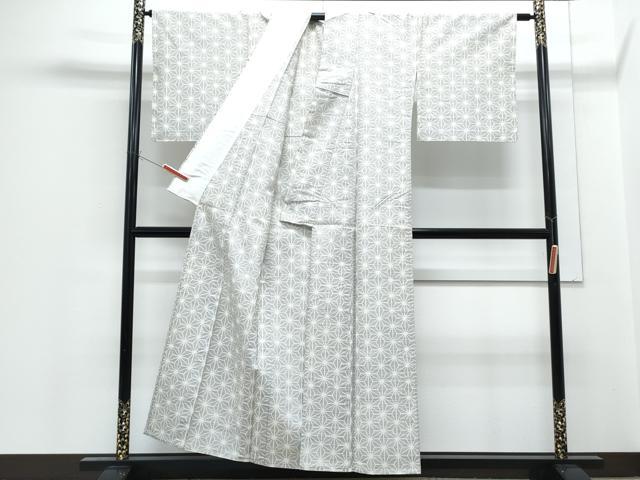 平和屋着物▽上質な紬　単衣　麻の葉文様　正絹　逸品　CABF7756th