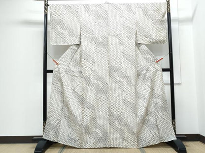 平和屋着物▽上質な小紋　単衣　紬地　吉祥文　正絹　逸品　未使用　CABF7757th