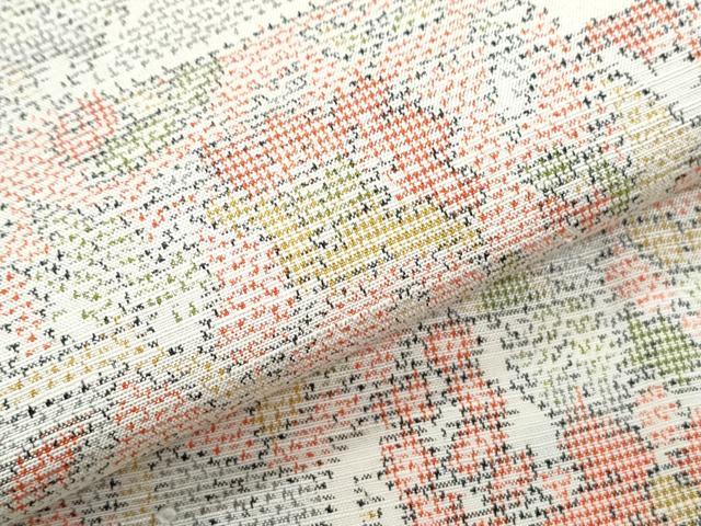 平和屋着物▽上質な紬　単衣　絵皿花文　正絹　逸品　CABF7761th