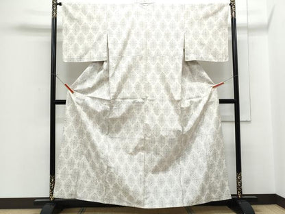 平和屋着物▽上質な紬　単衣　吉祥花文　正絹　逸品　CABF7762th