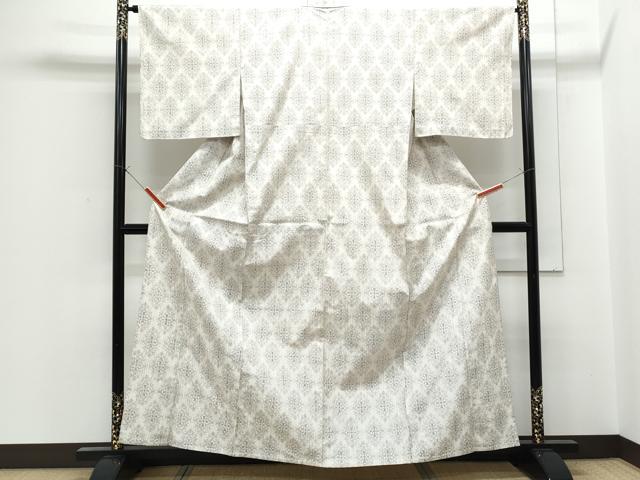平和屋着物▽上質な紬　単衣　吉祥花文　正絹　逸品　CABF7762th
