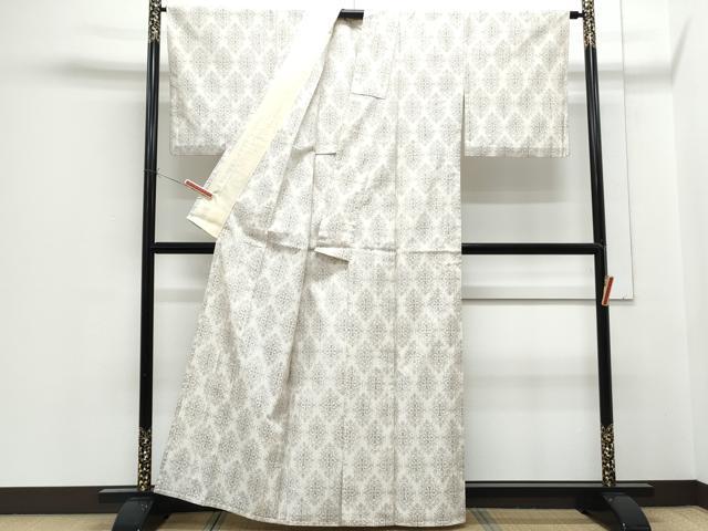 平和屋着物▽上質な紬　単衣　吉祥花文　正絹　逸品　CABF7762th