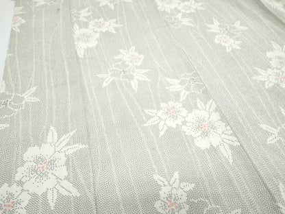 平和屋着物▽塩沢紬　単衣　草花文　正絹　逸品　CABF7764th