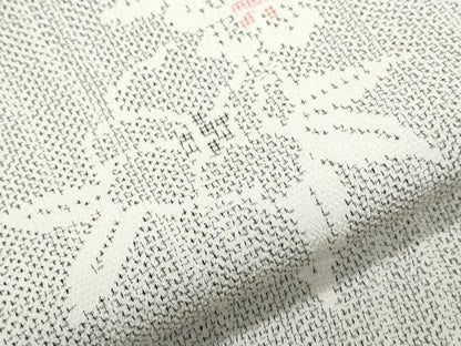 平和屋着物▽塩沢紬　単衣　草花文　正絹　逸品　CABF7764th