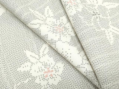 平和屋着物▽塩沢紬　単衣　草花文　正絹　逸品　CABF7764th