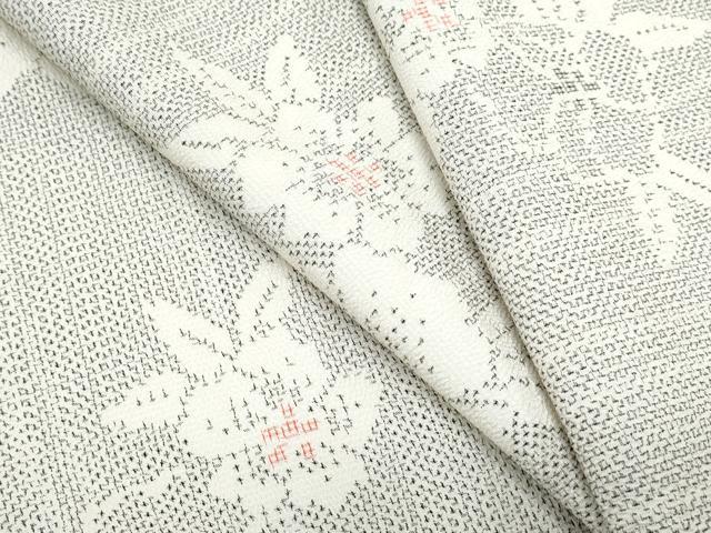 平和屋着物▽塩沢紬　単衣　草花文　正絹　逸品　CABF7764th
