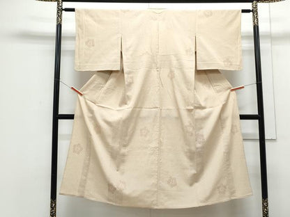 平和屋着物▽塩沢紬　単衣　舞花文　正絹　逸品　CABF7767th