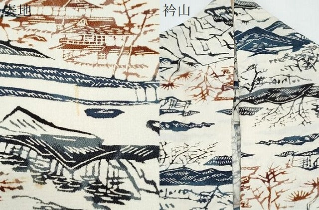 平和屋着物▽上質な小紋　単衣　型染め　風景文　正絹　逸品　CABF7768th