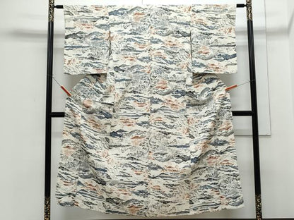 平和屋着物▽上質な小紋　単衣　型染め　風景文　正絹　逸品　CABF7768th