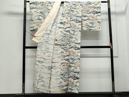 平和屋着物▽上質な小紋　単衣　型染め　風景文　正絹　逸品　CABF7768th