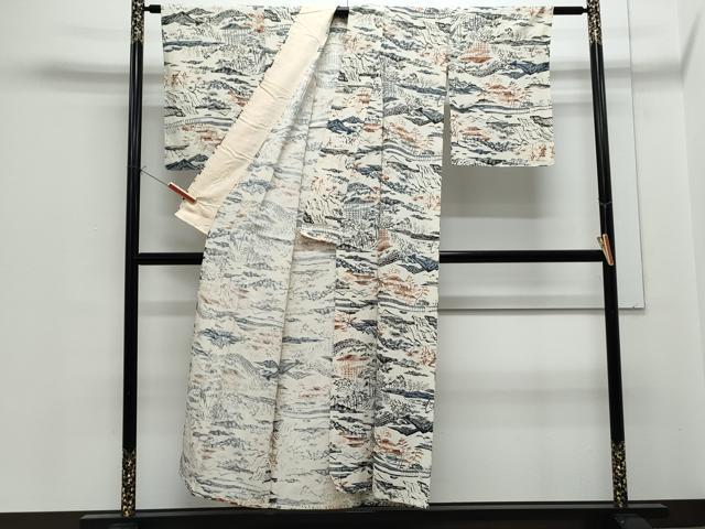 平和屋着物▽上質な小紋　単衣　型染め　風景文　正絹　逸品　CABF7768th