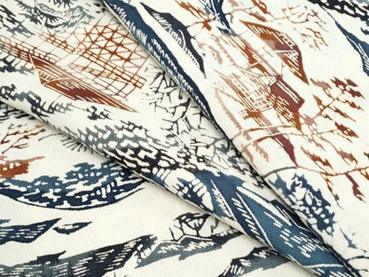 平和屋着物▽上質な小紋　単衣　型染め　風景文　正絹　逸品　CABF7768th