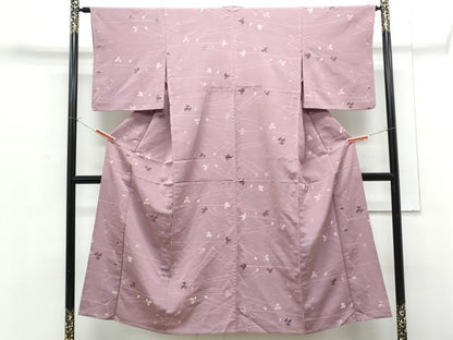 平和屋着物▽上質な小紋　単衣　草葉文　正絹　逸品　CABF7769th