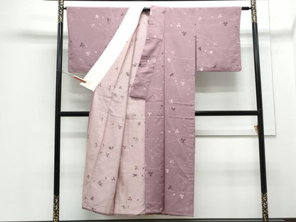 平和屋着物▽上質な小紋　単衣　草葉文　正絹　逸品　CABF7769th