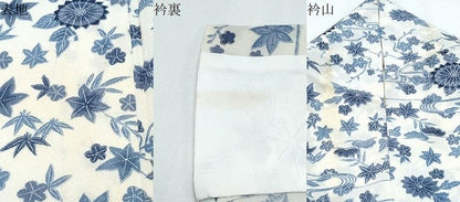 平和屋着物▽上質な小紋　単衣　藍　型染め　草花文　鬼しぼ縮緬　正絹　逸品　CABF7770th