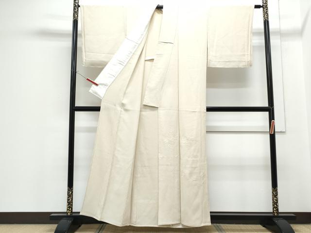 平和屋着物▽豪華色留袖　色無地　単衣　刺繍　舞葉文　鳥の子色　正絹　逸品　CABF7772th