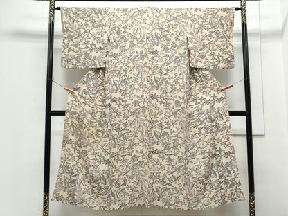 平和屋着物▽上質な小紋　単衣　型染め　花鳥文　正絹　逸品　CABF7774th
