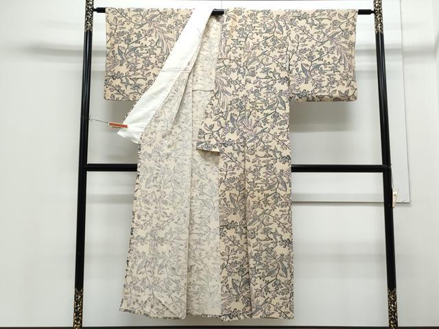 平和屋着物▽上質な小紋　単衣　型染め　花鳥文　正絹　逸品　CABF7774th
