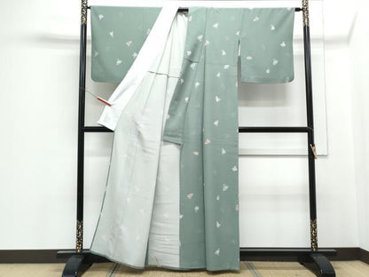 平和屋着物▽上質な小紋　単衣　型染め　草花文　正絹　逸品　CABF7775th