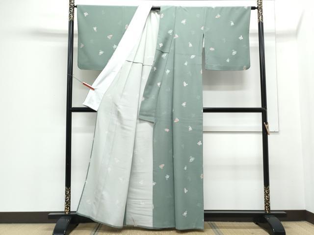 平和屋着物▽上質な小紋　単衣　型染め　草花文　正絹　逸品　CABF7775th
