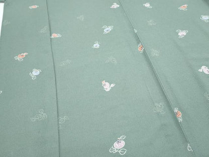 平和屋着物▽上質な小紋　単衣　型染め　草花文　正絹　逸品　CABF7775th