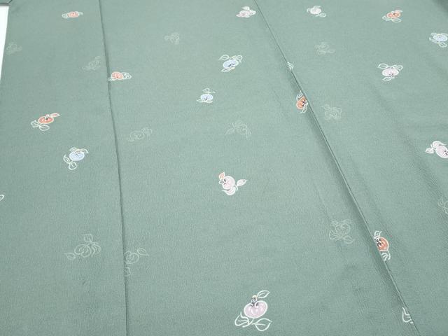 平和屋着物▽上質な小紋　単衣　型染め　草花文　正絹　逸品　CABF7775th