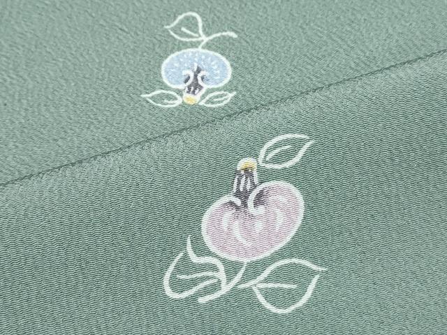 平和屋着物▽上質な小紋　単衣　型染め　草花文　正絹　逸品　CABF7775th