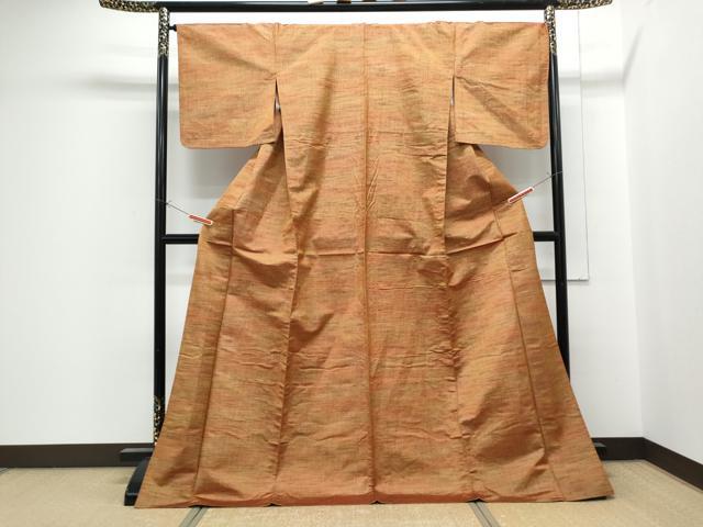 平和屋着物▽上質な紬　単衣　霞文　ロング丈　正絹　逸品　CABF7776th
