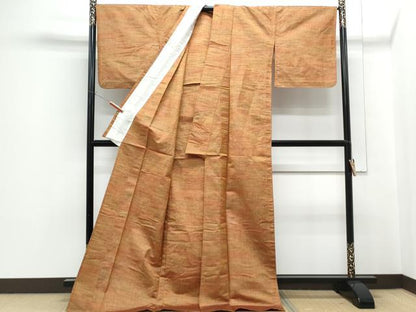 平和屋着物▽上質な紬　単衣　霞文　ロング丈　正絹　逸品　CABF7776th
