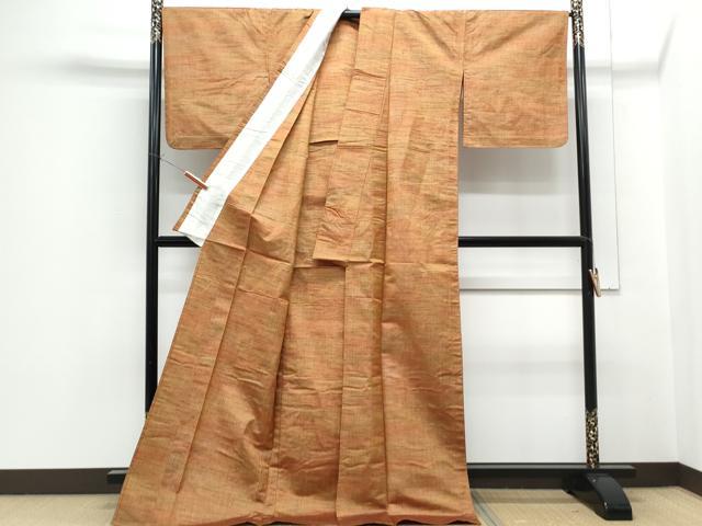 平和屋着物▽上質な紬　単衣　霞文　ロング丈　正絹　逸品　CABF7776th